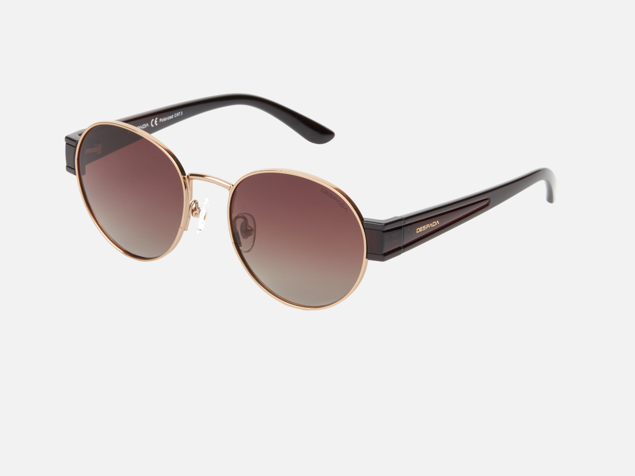 Despada DS 2317 C4 round sunglasses for unisex in full rim metal, with rose gold frame, and gradient brown lenses. 58mm in lens size, 19mm in bridge size, and 142mm in temple length.