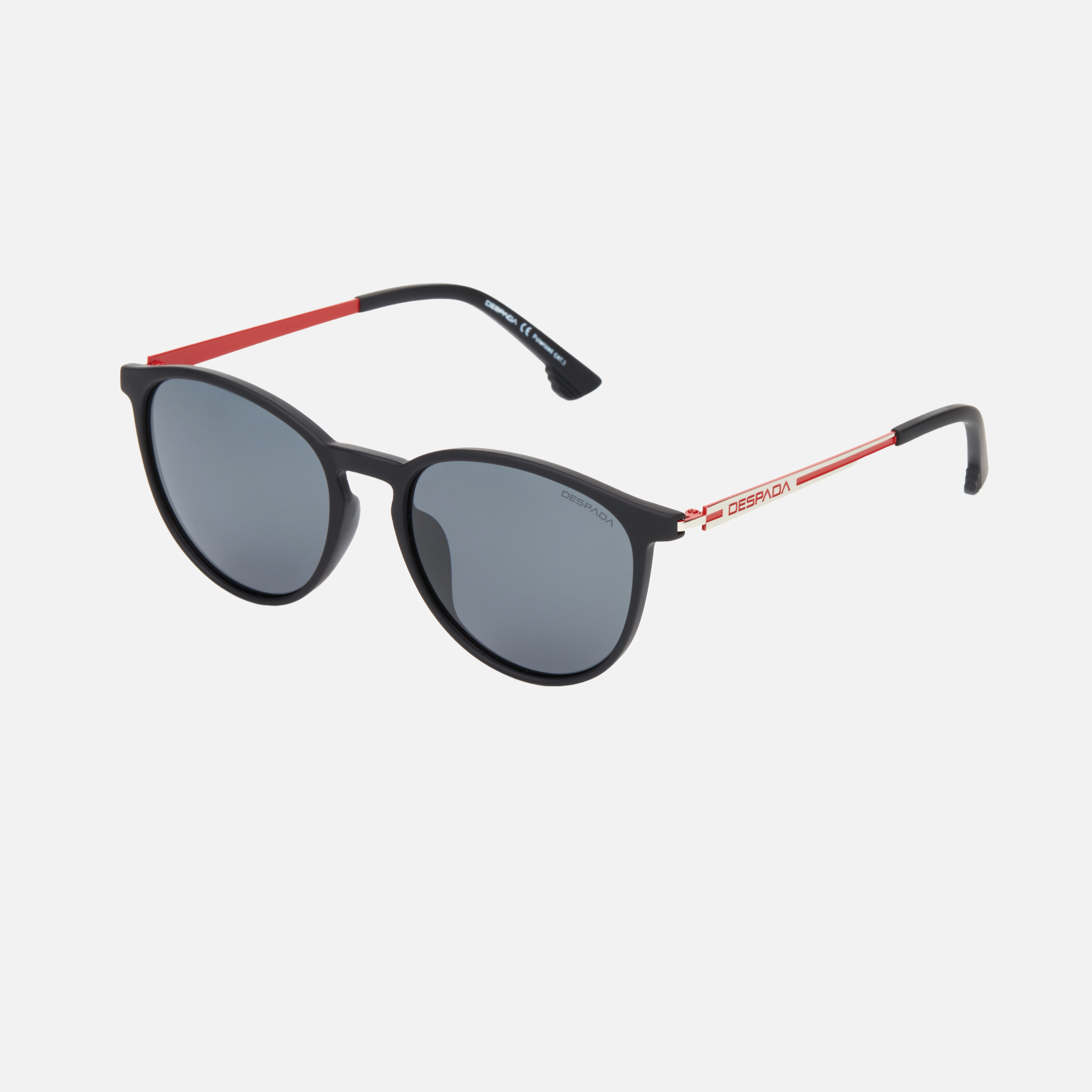 Despada DS 2319 C2 round sunglasses for unisex in full rim plastic, with black frame, and grey lenses. 53mm in lens size, 18mm in bridge size, and 145mm in temple length.