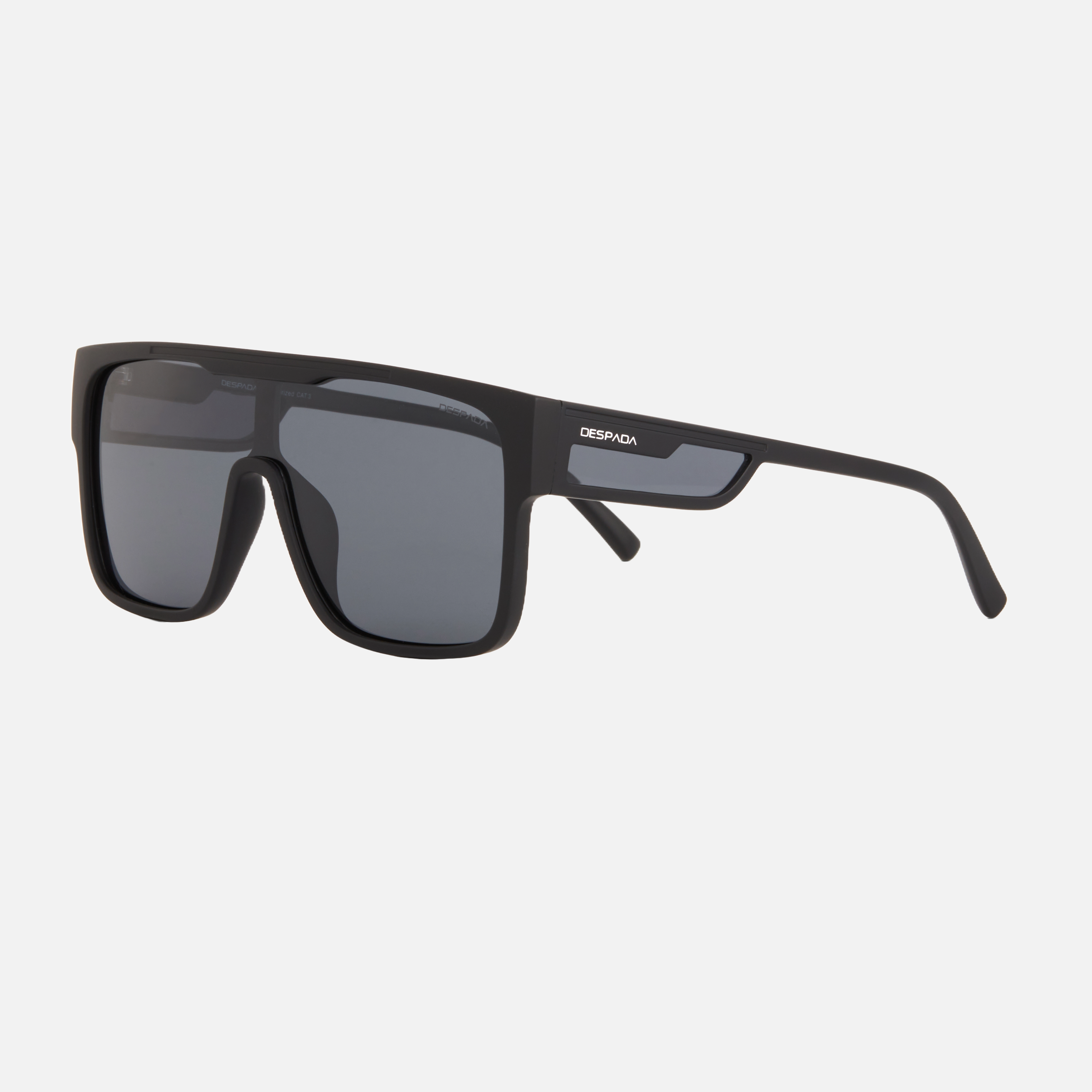 Despada DS 2378 C1 mask sunglasses for unisex in full rim plastic, with black frame, and grey lenses. 130mm in lens size, 0mm in bridge size, and 140mm in temple length.