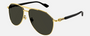 Gucci GG1220S 001 pilot sunglasses for men in full rim metal, with gold frame, and grey lenses. 59mm in lens size, 14mm in bridge size, and 145mm in temple length.
