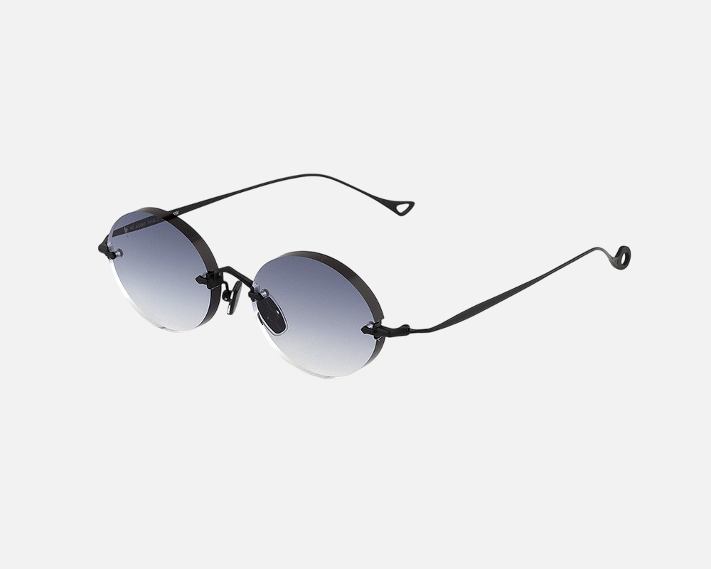 Eyepetizer Wilmot C.6-51 oval sunglasses for unisex in rimless steel, with black frame, and grey gradient lenses. 52mm in lens size, 18mm in bridge size, and 145mm in temple length.