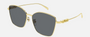 Gucci GG1805SA 001 cat eye sunglasses for women in full rim metal, with gold frame, and grey lenses. 60mm in lens size, 15mm in bridge size, and 145mm in temple length.