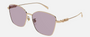 Gucci GG1805SA 003 cat eye sunglasses for women in full rim metal, with gold frame, and violet lenses. 60mm in lens size, 15mm in bridge size, and 145mm in temple length.