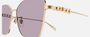 Gucci GG1805SA 003 cat eye sunglasses for women in full rim metal, with gold frame, and violet lenses. 60mm in lens size, 15mm in bridge size, and 145mm in temple length.