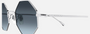 Gucci GG1814S 003 octagon sunglasses for unisex in full rim metal, with silver frame, and blue lenses. 41mm in lens size, 22mm in bridge size, and 145mm in temple length.
