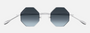 Gucci GG1814S 003 octagon sunglasses for unisex in full rim metal, with silver frame, and blue lenses. 41mm in lens size, 22mm in bridge size, and 145mm in temple length.