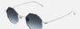 Gucci GG1814S 003 octagon sunglasses for unisex in full rim metal, with silver frame, and blue lenses. 41mm in lens size, 22mm in bridge size, and 145mm in temple length.