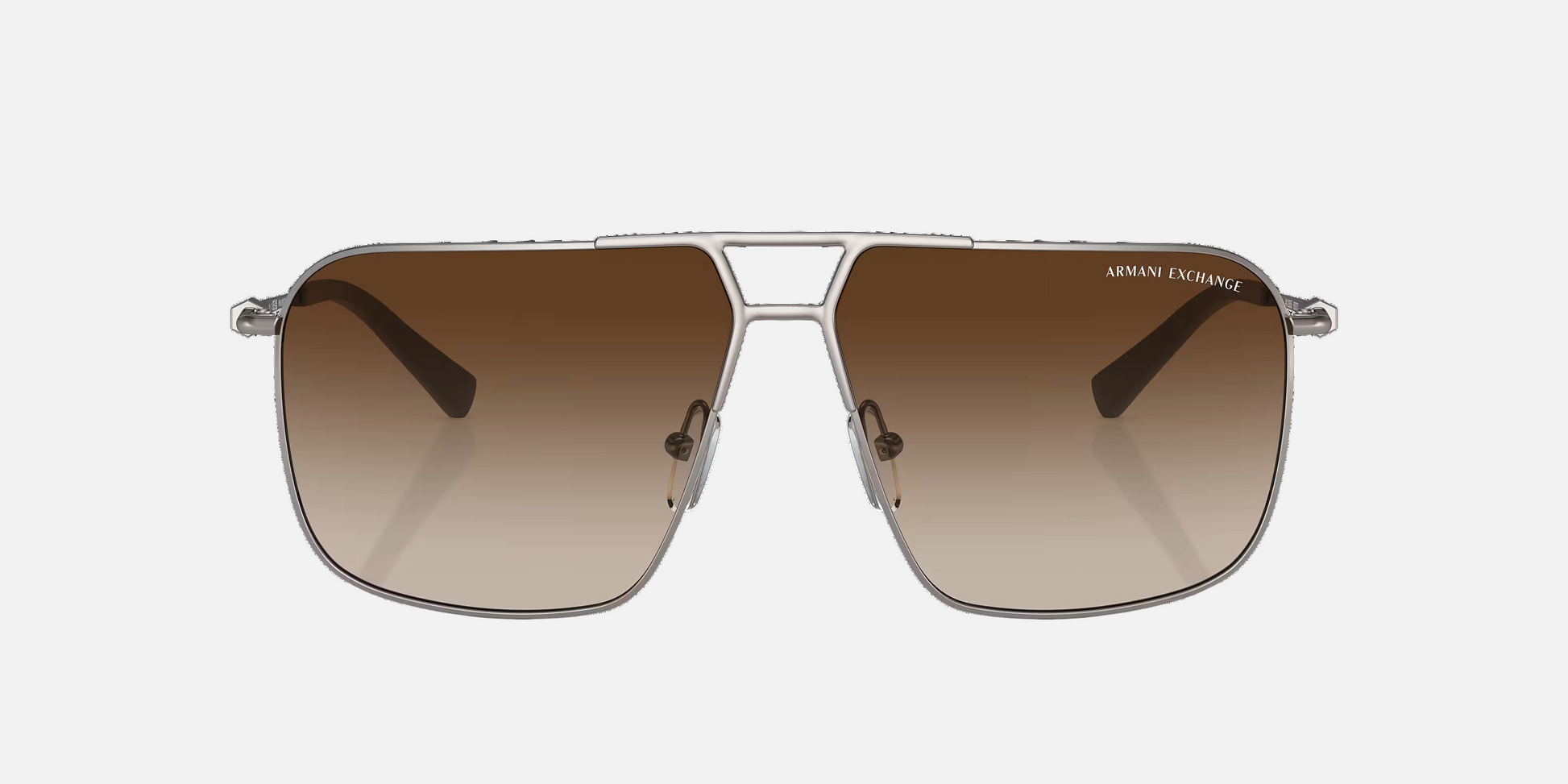 Armani Exchange AX2050S 600373 pilot sunglasses for men in full rim metal, with matte gunmetal frame, and dark brown polarized lenses. 60mm in lens size, 12mm in bridge size, and 136mm in temple length.