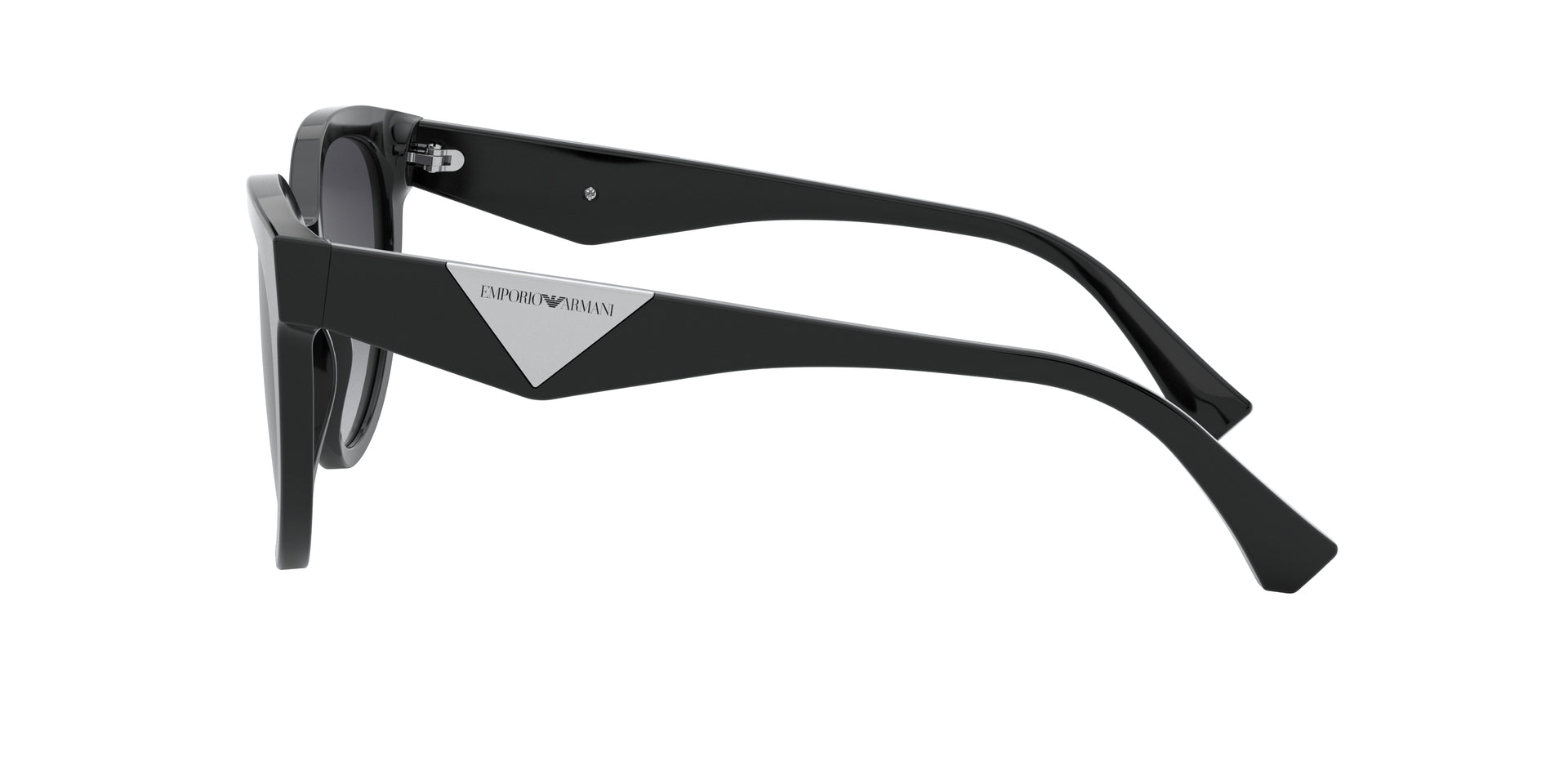 Emporio Armani EA 4140 50018G cat-eye sunglasses for women in full rim plastic, with black frame, and gradient grey lenses. 55mm in lens size, 19mm in bridge size, and 140mm in temple length.