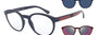 Emporio Armani EA 4152 56691W round sunglasses for men in full rim plastic, with matte blue frame, and clear lenses. 52mm in lens size, 21mm in bridge size, and 145mm in temple length.
