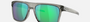 Oakley Leffingwell 10 rectangular sunglasses for men in full rim plastic, with grey frame, and green lenses. 57mm in lens size, 17mm in bridge size, and 134mm in temple length.
