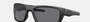 Oakley Drop Point 01 rectangular sunglasses for men in full rim plastic, with black frame, and grey lenses. 60mm in lens size, 18mm in bridge size, and 132mm in temple length.