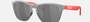 Oakley Frogskins Lite 52 round sunglasses for men in semi-rimless plastic, with grey frame, and prizm black lenses. 63mm in lens size, 10mm in bridge size, and 138mm in temple length.