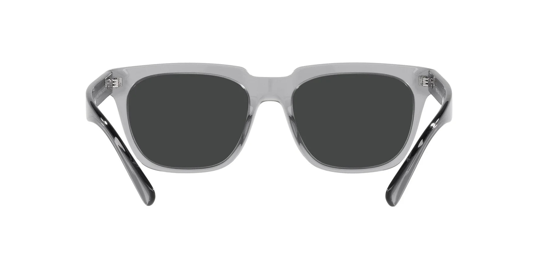 Prada PR 04YS 08U08G square sunglasses for men in full rim acetate, with transparent grey frame, and black lenses. 56mm in lens size, 19mm in bridge size, and 150mm in temple length.