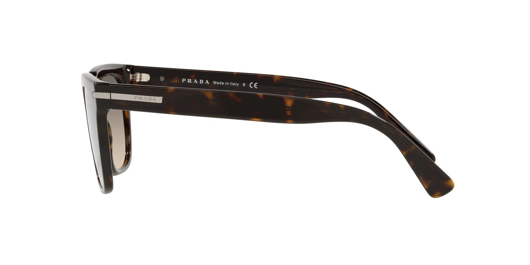 Prada PR 04YS 2AU718 square sunglasses for men in full rim acetate, with havana frame, and grey gradient lenses. 56mm in lens size, 19mm in bridge size, and 150mm in temple length.