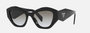 Prada PR 07YS 1AB0A7 cat eye sunglasses for women in full rim acetate, with black frame, and grey gradient lenses. 53mm in lens size, 19mm in bridge size, and 145mm in temple length.