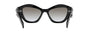 Prada PR 07YS 1AB0A7 cat eye sunglasses for women in full rim acetate, with black frame, and grey gradient lenses. 53mm in lens size, 19mm in bridge size, and 145mm in temple length.