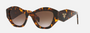 Prada PR 07YS VAU6S1 cat eye sunglasses for women in full rim acetate, with havana frame, and brown gradient lenses. 53mm in lens size, 19mm in bridge size, and 145mm in temple length.