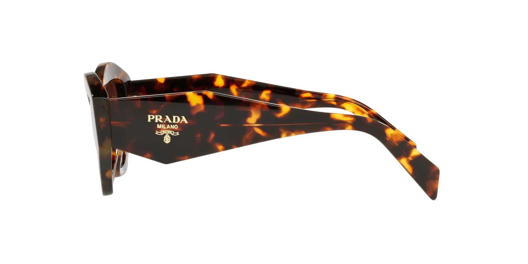 Prada PR 07YS VAU6S1 cat eye sunglasses for women in full rim acetate, with havana frame, and brown gradient lenses. 53mm in lens size, 19mm in bridge size, and 145mm in temple length.