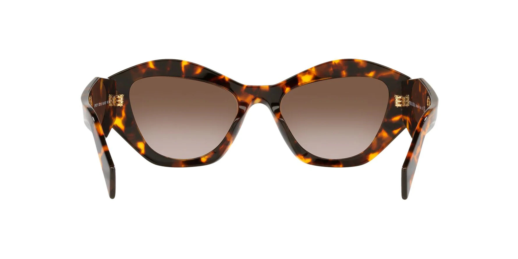 Prada PR 07YS VAU6S1 cat eye sunglasses for women in full rim acetate, with havana frame, and brown gradient lenses. 53mm in lens size, 19mm in bridge size, and 145mm in temple length.