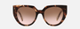 Prada PR 14WS 01R0A6 cat eye sunglasses for women in full rim acetate, with caramel tortoise frame, and brown gradient lenses. 52mm in lens size, 20mm in bridge size, and 140mm in temple length.