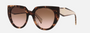 Prada PR 14WS 01R0A6 cat eye sunglasses for women in full rim acetate, with caramel tortoise frame, and brown gradient lenses. 52mm in lens size, 20mm in bridge size, and 140mm in temple length.