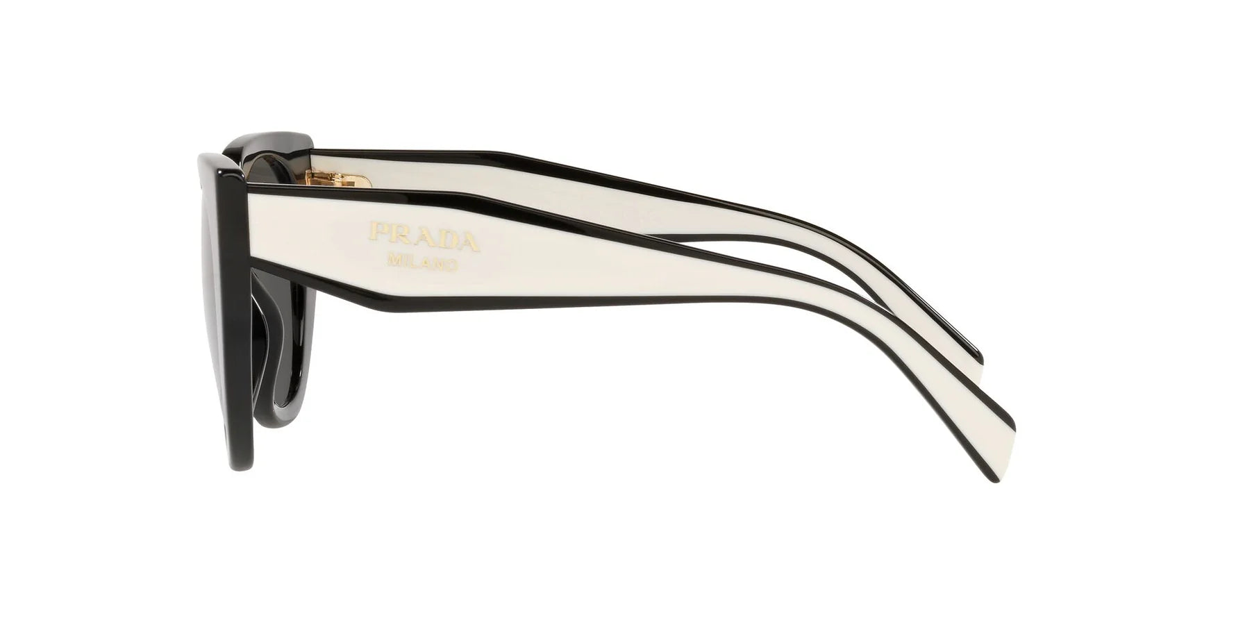 Prada PR 14WS 09Q5S0 cat eye sunglasses for women in full rim acetate, with black talc frame, and dark grey lenses. 52mm in lens size, 20mm in bridge size, and 140mm in temple length.