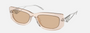 Prada PR 14YS 19M4I2 rectangular sunglasses for women in full rim acetate, with crystal beige frame, and light brown lenses. 53mm in lens size, 19mm in bridge size, and 140mm in temple length.