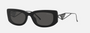 Prada PR 14YS 1AB5S0 rectangular sunglasses for women in full rim acetate, with black frame, and dark grey lenses. 53mm in lens size, 19mm in bridge size, and 140mm in temple length.