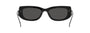 Prada PR 14YS 1AB5S0 rectangular sunglasses for women in full rim acetate, with black frame, and dark grey lenses. 53mm in lens size, 19mm in bridge size, and 140mm in temple length.
