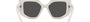 Prada PR 14ZS 1425S0 irregular sunglasses for women in full rim acetate, with talcum white frame, and dark grey lenses. 50mm in lens size, 18mm in bridge size, and 140mm in temple length.