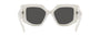 Prada PR 14ZS 1425S0 irregular sunglasses for women in full rim acetate, with talcum white frame, and dark grey lenses. 50mm in lens size, 18mm in bridge size, and 140mm in temple length.