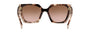 Prada PR 15WS 01R0A6 irregular sunglasses for women in full rim acetate, with havana frame, and brown gradient lenses. 54mm in lens size, 19mm in bridge size, and 140mm in temple length.