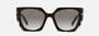 Prada PR 15WS 3890A7 irregular sunglasses for women in full rim acetate, with black havana frame, and grey gradient lenses. 54mm in lens size, 19mm in bridge size, and 140mm in temple length.