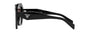 Prada PR 16WS 1AB5D1 irregular sunglasses for women in full rim acetate, with black frame, and grey gradient lenses. 53mm in lens size, 20mm in bridge size, and 145mm in temple length.