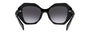 Prada PR 16WS 1AB5D1 irregular sunglasses for women in full rim acetate, with black frame, and grey gradient lenses. 53mm in lens size, 20mm in bridge size, and 145mm in temple length.