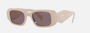 Prada PR 17WS VYJ6X1 rectangular sunglasses for women in full rim acetate, with light brown cream frame, and purple lenses. 49mm in lens size, 20mm in bridge size, and 145mm in temple length.