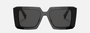 Prada PR 23YS 1AB5S0 square sunglasses for women in full rim acetate, with black frame, and dark grey lenses. 51mm in lens size, 19mm in bridge size, and 140mm in temple length.