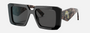 Prada PR 23YS 1AB5S0 square sunglasses for women in full rim acetate, with black frame, and dark grey lenses. 51mm in lens size, 19mm in bridge size, and 140mm in temple length.