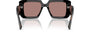 Prada PR 23YS 27B60B square sunglasses for women in full rim acetate, with black frame, and light brown lenses. 51mm in lens size, 19mm in bridge size, and 140mm in temple length.