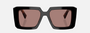 Prada PR 23YS 27B60B square sunglasses for women in full rim acetate, with black frame, and light brown lenses. 51mm in lens size, 19mm in bridge size, and 140mm in temple length.