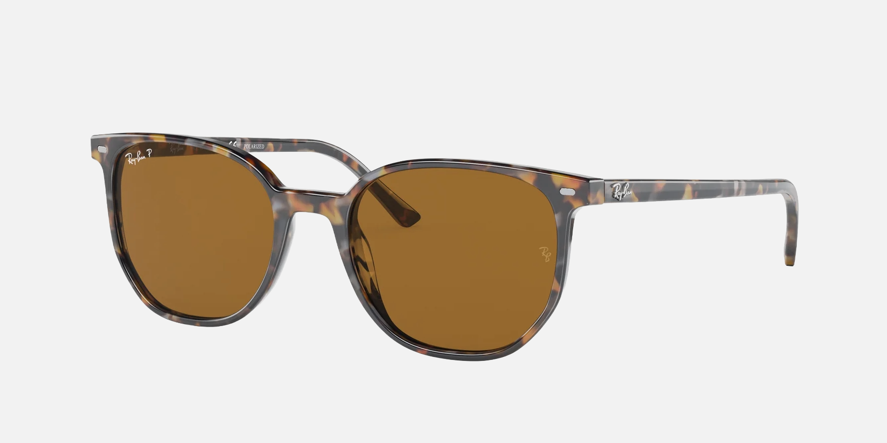Ray-Ban Elliot RB2197 135757 unisex's full rim square sunglasses in a polished havana brown grey
 acetate frame with b-15 brown polarized lenses. Features a 52 mm lens size, 19 mm bridge size, and 145 mm temple length. Available in Dubai, UAE.