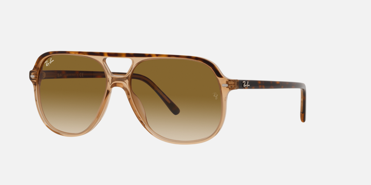 Ray-Ban Bill RB2198 129251 square sunglasses for unisex in full rim plastic, with havana on transparent brown frame, and light brown gradient lenses. 60mm in lens size, mm in bridge size, and mm in temple length.