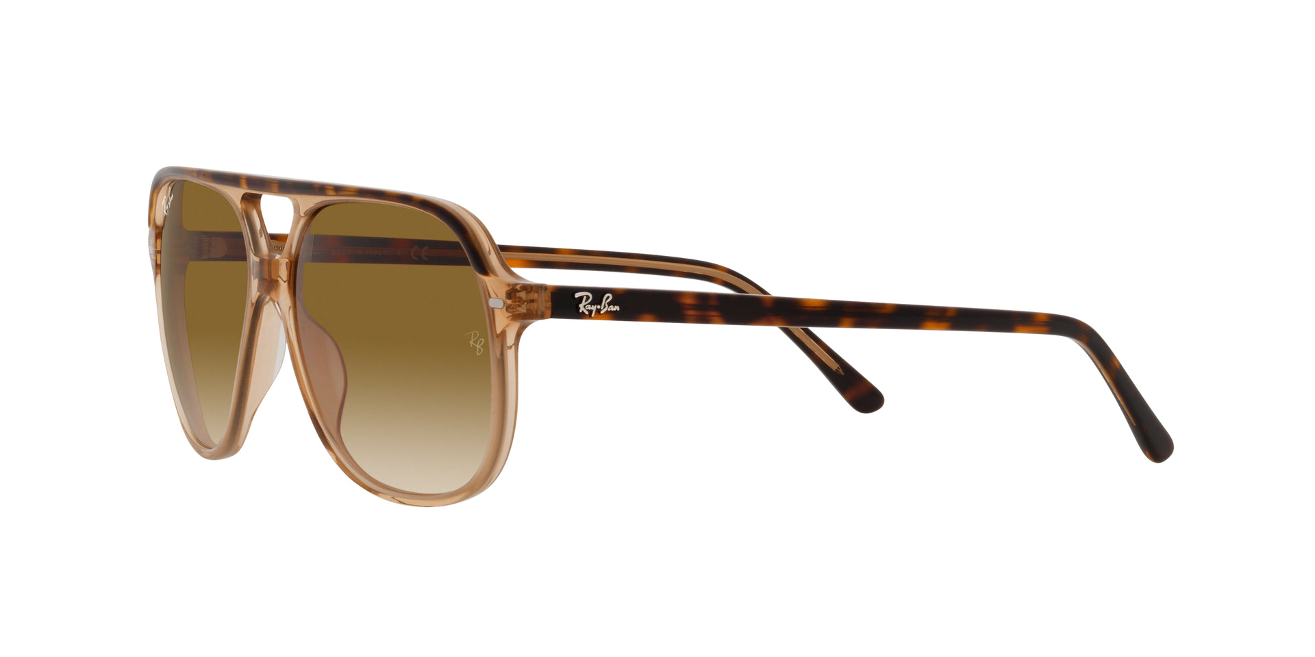 Ray-Ban Bill RB2198 129251 square sunglasses for unisex in full rim plastic, with havana on transparent brown frame, and light brown gradient lenses. 60mm in lens size, mm in bridge size, and mm in temple length.
