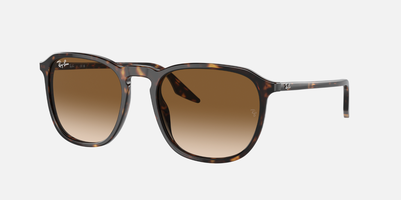 Ray-Ban RB2203 902/51 unisex's full rim square sunglasses in a polished havana acetate frame with light brown lenses. Features a 52 mm lens size, 20 mm bridge size, and 145 mm temple length. Available in Dubai, UAE.