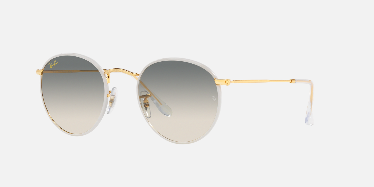 Ray-Ban Round Metal Full Color Legend RB3447JM RB3447JM 919632 round sunglasses for unisex in full rim metal, with grey frame, and light grey gradient lenses. 50mm in lens size, 21mm in bridge size, and 145mm in temple length.