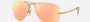 Ray-Ban RB3449 001/2Y pilot sunglasses for unisex in full rim metal, with arista gold frame, and copper mirror lenses. 59mm in lens size, 14mm in bridge size, and 135mm in temple length.