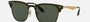 Ray-Ban Blaze Clubmaster RB3576N 043/71 square sunglasses for unisex in full rim metal, with gold frame, and dark green lenses. 47mm in lens size, 147mm in bridge size, and 140mm in temple length.