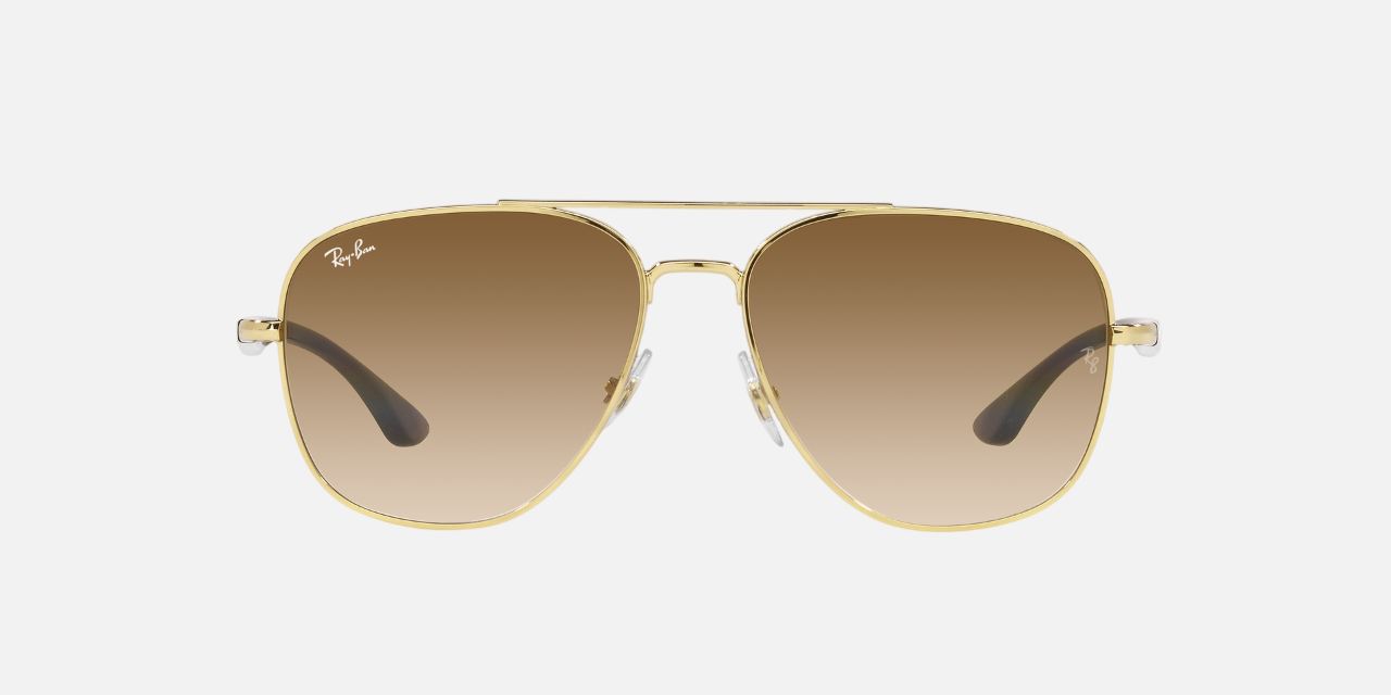 Ray-Ban RB3683 001/51 square sunglasses for unisex in full rim metal, with gold frame, and brown lenses. 56mm in lens size, 15mm in bridge size, and 135mm in temple length.
