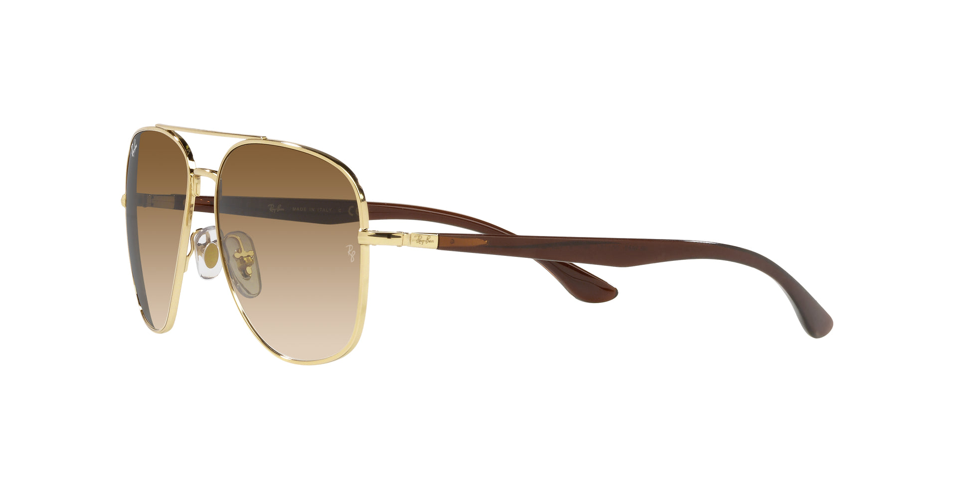 Ray-Ban RB3683 001/51 square sunglasses for unisex in full rim metal, with gold frame, and brown lenses. 56mm in lens size, 15mm in bridge size, and 135mm in temple length.